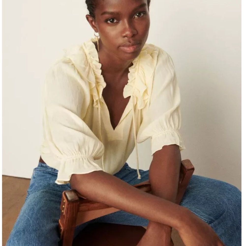 ba&sh | Naty Ruffled Blouse Light Yellow Sheer Blouse
